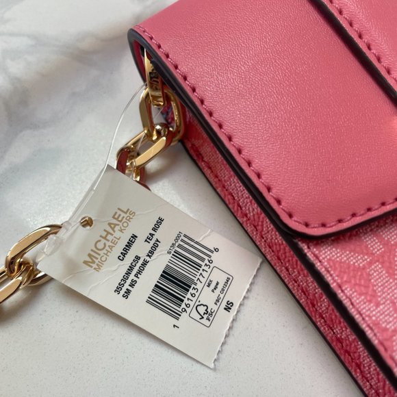 NWT Michael Kors Carmen Small NS Logo Smartphone Crossbody Tea Rose - Picture 6 of 7